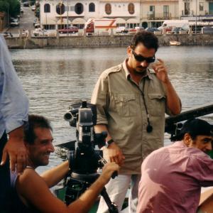 Film director Gianfranco Serraino and Stefano Savinoright below in Forti i Paleddi Come on with the oars Sicily 1995