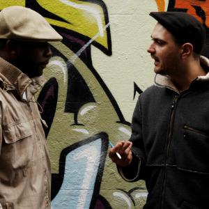 Directing on set for hip hop group Diafrixs Concrete Jungle music video.