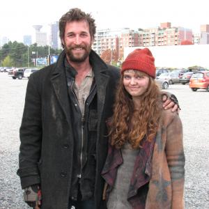 Laine MacNeil and Noah Wyle on the set of Falling Skies, Season Two