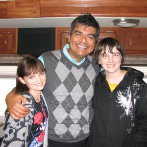Laine and Donnie MacNeil with George Lopez on the set of Mr. Troop Mom
