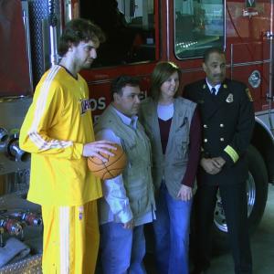 Shooting a fire safety PSA with LAFD Chief Millage Peaks and LA Laker All Star Pau Gasol