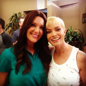 Cherie Thibodeaux and Jamie Pressly on the set of Jennifer falls