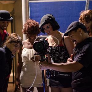 The cast and crew of The Case watching playback between takes HIFF 2015