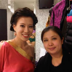 MCing the International Pole Dance Championship 2012 Hong Kong Backstage with hair and makeup artist at the Hong Kong Performing Arts Academy