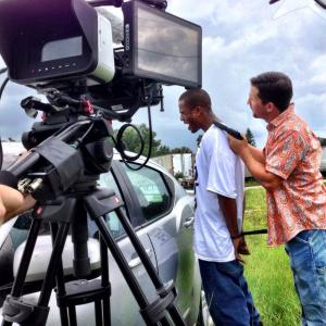 Roy Williams Jr on the set of Saltwater Cowboys