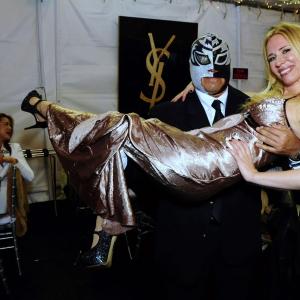 Delka Nenkova and Mil Mascaras The Wrestler of a Thousand Masks at Oscars Viewing Children United Nation March 2nd 2014