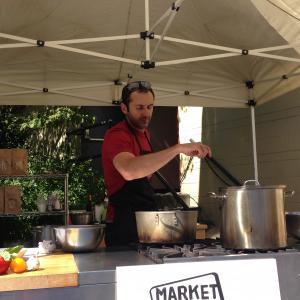 Live cooking Demo at Vancouver Farmers Market.