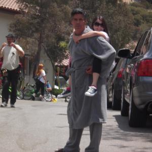 Esai Morales carrying Nikki to Breakfast on set of Lifetime 2011