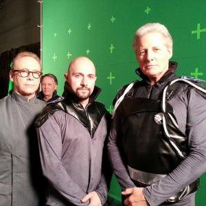 Director and actor Adam Sonnet with actor Bill Mumy and actor Bruce Boxleitner on the set of Space Command Redemption
