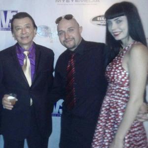 Director and actor Adam Sonnet with his wife, actress Elle Sonnet, and actor James Hong.