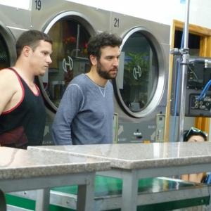Actor Travis A McAfee  Director Josh Radnor on set during filming of Liberal Arts 2012