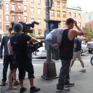Travis A McAfee on location in Manhattan filming Liberal Arts 2012