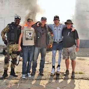 Eugene Khumbanyiwa with Sharlto Copley Second from right Neill Blomkamp  Jason cope  during test shoot