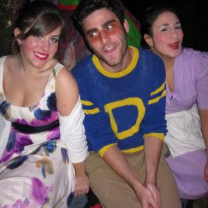 Kyle Colton as Ralph backstage with Barrie Siegle left and Lauren Lograsso right before a production of Reefer Madness
