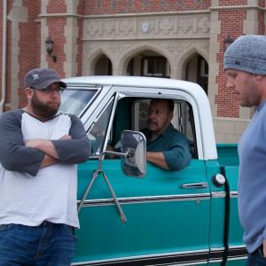 Jon and Andrew Erwin on set of Woodlawn with actor Lance Nichols