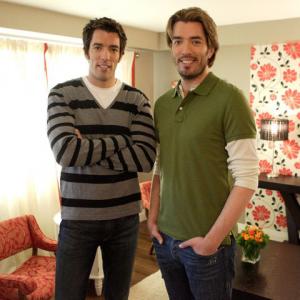 Jonathan Silver Scott and Drew Scott on set of Property Brothers