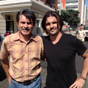 Francisco Javier and Juanes During the shooting of the Commercial  Dodge RAM  Directed by Gerard de Thame