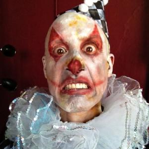 Murderous Harlequin. Still thinks he's smarter and prettier than all the other psychopathic clowns. From the set of Full Moon Features' 