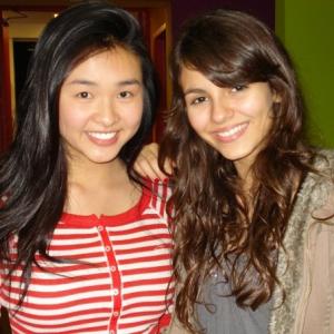 Michelle Guo and Victoria Justice on the set of the iCarly movie iFight Shelby Marx