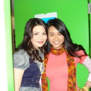 Michelle Guo and Miranda Cosgrove on the set of the iCarly movie: iFight Shelby Marx