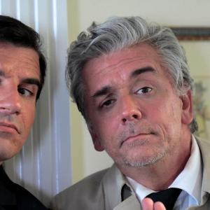 As Detective Dibiasi, in the guise of Columbo, with Michael Stewart as Detective Flanigan in 