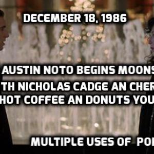 December 18, 1986 Peter Austin Noto Begins Filming Moonstruck With Cher And Nicholas Cadge