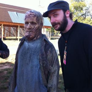 Scott Ian in character and Bloodworks director-producer Jack Bennett on the set of The Walking Dead.