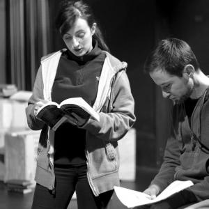 Siobhan rehearsing with actor Stewart Heffernan for Grassroots Shakespeare London