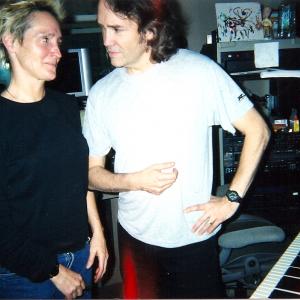 Carter Burwell (composer) and Patrice M Regnier in New York City, mid discussion at the recording session for Moving Gracefully Towards the Exit.