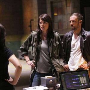 Still of Lucy Lawless Wilmer Calderon and Nick Blood in Agents of SHIELD 2013