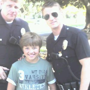 Austin working on the set of Southland with the stars of the show Ben McKenzie and Michael Cudlitz!