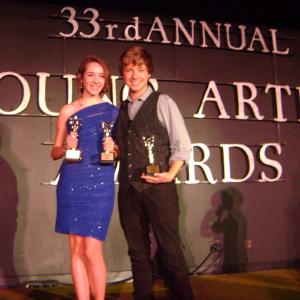 Austin Michael Coleman and Haley Pullos with their Young Artists Awards for Best Male Performer and Best Female Performer in a TV Series for their roles in the Two Stories Episode of House, M.D. 5-06-12