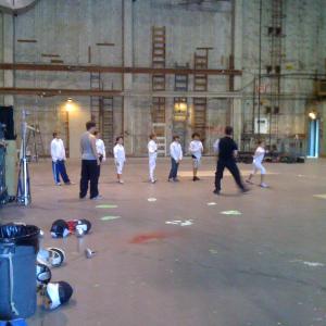 Rehearsal at the 20th Century lot for the 2009 episode of Modern Family En Garde
