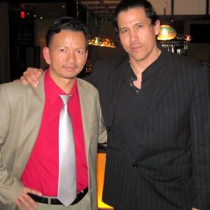 Kevin Trang playing Miles on the set of Blood Brotherhood here with William Christopher Ford