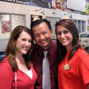 Dolores Kimble Kevin Trang and Emily Fitzpatrick on set of Kid Racers