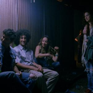 Azim Rizk with Lou Taylor Pucci, James Duval, Stella Maeve, Lindsey Garrett and Morgan Krantz on the set of All Together Now