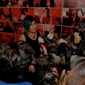 Director Violeta Ayala at an event for The Bolivian Case.