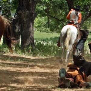 Lance stunt fall kicked off a horse by fellow stuntman Wyatt Carter for the film Reach For the Sky Sindinero Productions July 2009