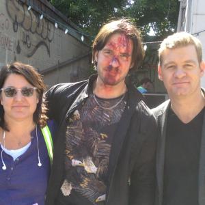 Andrew Zachar Nic Bishop and Director Christine Moore on set for Covert Affairs 2014