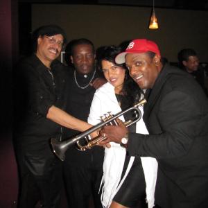 Earth, Wind & Fire's former keyboardist Larry Dunn, his wife and friend with Jazz Musician Jon Barnes (holding trumpet) at the Catalina Jazz Club, Hollywood.