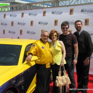 (L-R) George Barris, Barris Kustom, Kat ramer,actress,producer, James Pitt (Avatar) and George Mc Quade at the USA Premiere of the 201 Chevrolet Camaro 