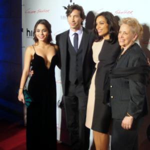 Vaness Hudgens Ron Krauss Rosario Dawson and Kathy Difiore on the red carpet for a private screening of GIVE ME SHELTER out on Jan 24 2014