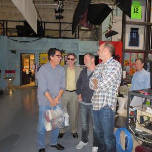 Anson Williams, Michael Christaldi, Producer Shane Keller and Actor Brian Stepanek on the set of Nicky,Ricky,Dicky & Dawn filming on Stage 19 at Paramount Studios former home of the TV series Happy Days which Anson co-starred in.