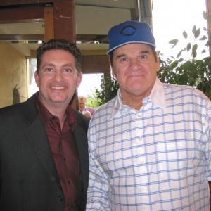 Baseballs Hit King Pete Rose and actor Michael Christaldi after filming a commercial in Los Angeles