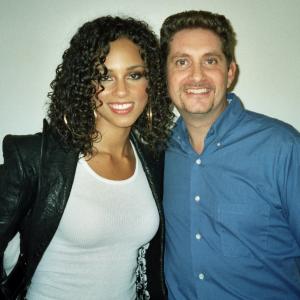 Singer Alicia Keys and Michael Christaldi backstage at The Late Show with David Letterman