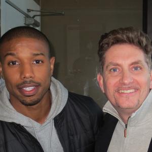 Michael B Jordan of Friday Night Lights and Actor Michael Christaldi on the set of Creed the latest Rocky film