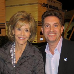 Jane Fonda and Michael Christaldi on the set of Grace and Frankie at Paramount Pictures.