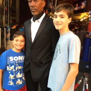 Morgan Freeman in Times Square with the Garfins