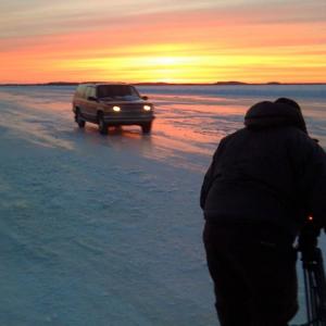 Sergio Olivares shooting on Canadian ice road.