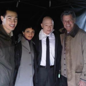 Owen Kwong Jasika Nicole Michael Cerveris and John Noble on the set of Fringe